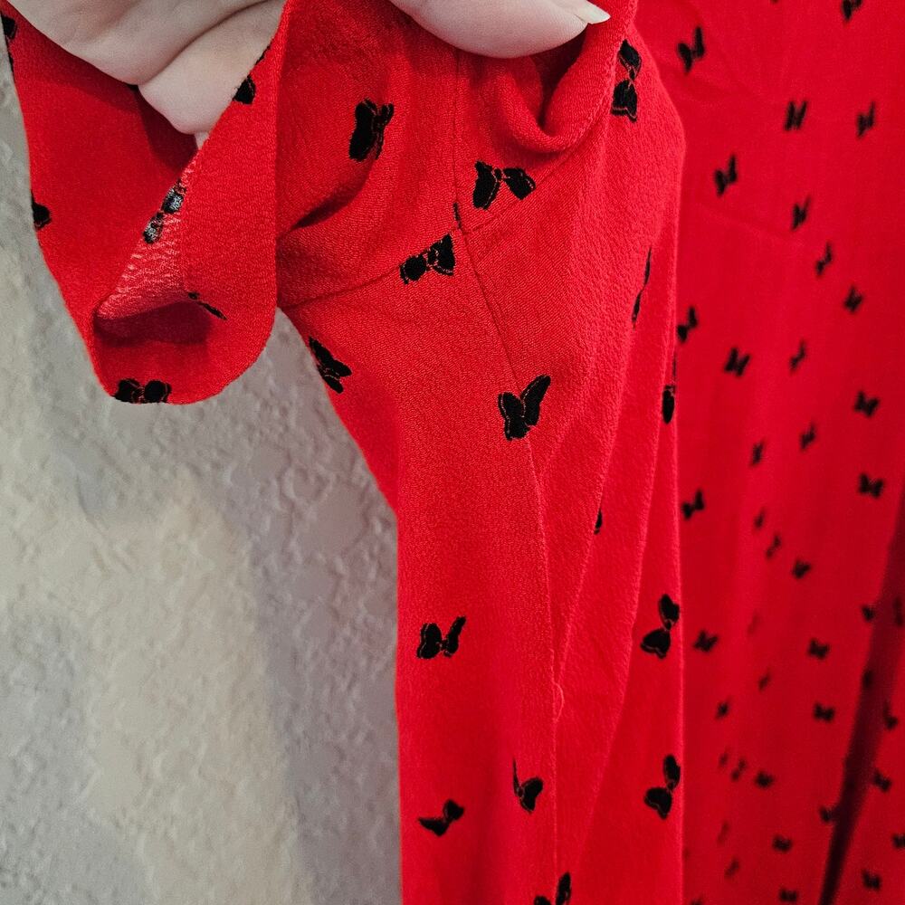 Disney Minnie Mouse Red Crepe Mini Red Shift Dress Black Bow Print Women's Sz XL - Picture 4 of 9